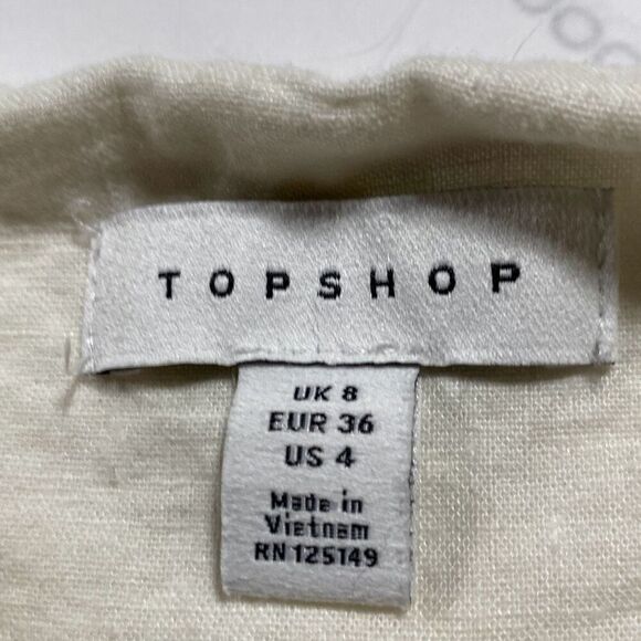 Topshop UK Linen Blend Jumpsuit‎ Romper Wide Leg Cropped  Boho Cream Size US 4 - Picture 5 of 13